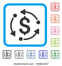 Money Rotation icon. Flat gray pictogram symbol inside a light blue rounded rectangle. Black, gray, green, blue, red, orange color additional versions of Money Rotation vector.