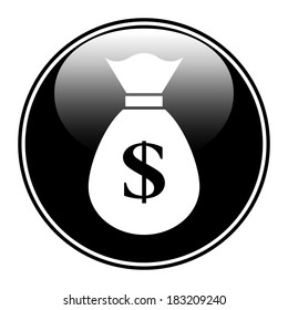 Money round button on white background.