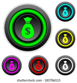 Money round buttons set on white background.