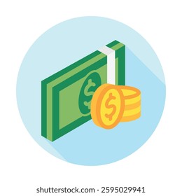 Money rounded isometric 3d, mini illustration icon, use for modern concept, UI or UX kit, web and app development. related to business, finance, economy..