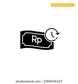 Geld-Rupiah-Zeit, Warten auf Zahlung Glyphe-Symbol Vektorgrafik