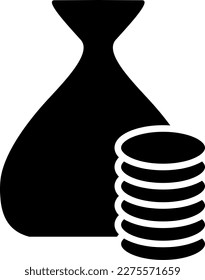 Money Sack or Bag with Stack of Gold Coin Money or Cryptocurrency Stapled Token Symbol Icon. Vector Image.