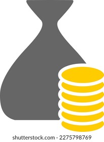 Money Sack or Bag with Stack of Gold Coin Money or Cryptocurrency Stapled Token Symbol Icon. Vector Image.