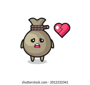 money sack cartoon illustration is broken heart , cute style design for t shirt, sticker, logo element