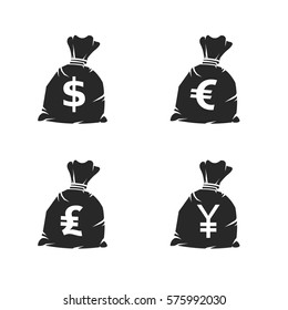 Money Sack Currency Icon Set.
Vector illustration of full cash bags.