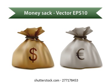 Money sack with currency sign realistic icon on white background, vector eps10 illustration