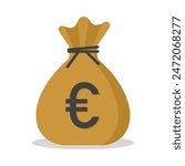 Money sack with Euro currency symbol in brown color vector illustration. Euro sack icon. Cartoon sack money bag with full of Euro.