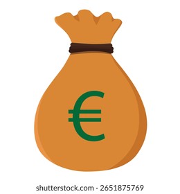 Saco de dinheiro com símbolo de moeda Euro isolado no fundo branco. Saco de dinheiro cheio de euro. Ícone de vetor