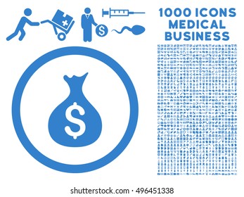 Money Sack icon with 1000 medical commercial cobalt vector pictograms. Collection style is flat symbols, white background.