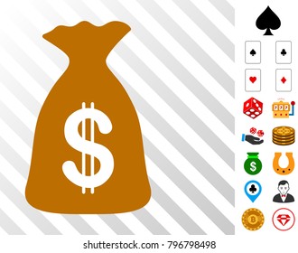 Money Sack icon with bonus gambling images. Vector illustration style is flat iconic symbols. Designed for gambling websites.