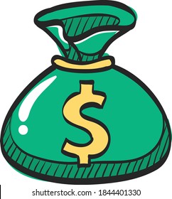 Money sack icon in color drawing. Finance wealth banking