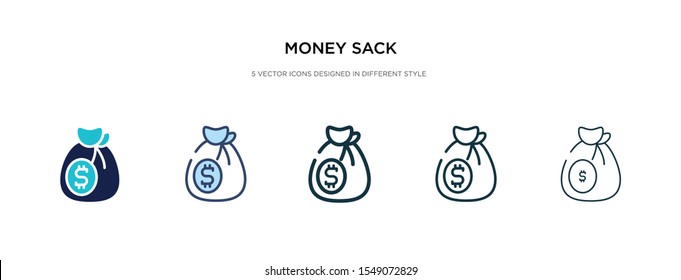 money sack icon in different style vector illustration. two colored and black money sack vector icons designed in filled, outline, line and stroke style can be used for web, mobile, ui