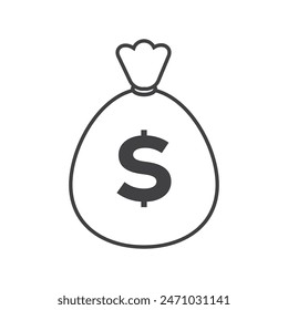 money in sack icon vector flat line illustration