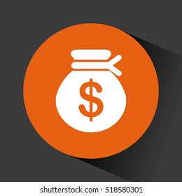 money sack inside orange circle over black background. vector illustration