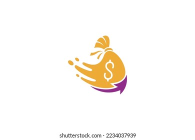 money sack logo with arrow with splash effect in flat design style