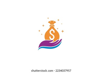 money sack logo with hands in flat design style