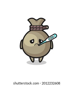 money sack mascot character with fever condition , cute style design for t shirt, sticker, logo element