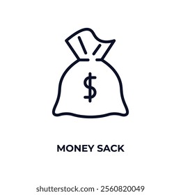 money sack outline icon. Linear vector from business concept. Thin line money sack icon isolated on white background