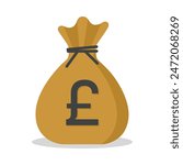 Money sack with Pound currency symbol in brown color vector illustration. Pound sack icon. Cartoon sack money bag with full of Pound.