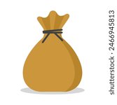 Money sack template design vector illustration for business and finance purposes. Money bag icon with tied rope in brown color with shadow.