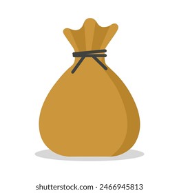 Money sack template design vector illustration for business and finance purposes. Money bag icon with tied rope in brown color with shadow.