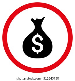 Money Sack vector bicolor rounded icon. Image style is a flat icon symbol inside a circle, intensive red and black colors, white background.