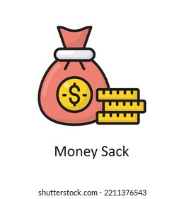 Money Sack Vector Filled Outline Icon Design illustration. Banking and Payment Symbol on White background EPS 10 File
