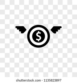 Money sack with wings vector icon on transparent background, Money sack with wings icon