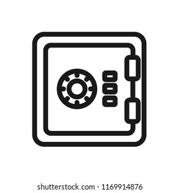 Icono de Vector plano de línea de caja segura de dinero para aplicaciones móviles, Botón y diseño de Sitio web. Ilustración aislada sobre fondo blanco. Diseño de EPS 10, logotipo, App, infografía