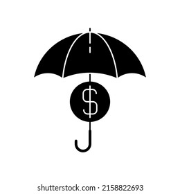 Money safe dollar coin under umbrella icon black and white vector illustration. Isolated on white background