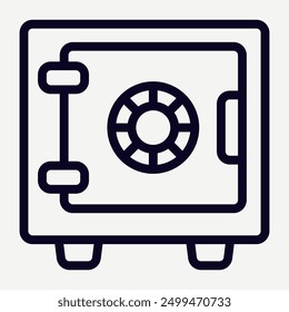 Money safe icon in line style, suitable for money saving illustrations, website application buttons and presentation elements about business and finance.