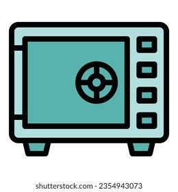 Money safe icon outline vector. Rich dream. Coin debt color flat