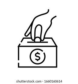 Das Money Safe Line Symbol, das Concept-Zeichen, die Umrissgrafik der Vektorillustration, das Linearsymbol.