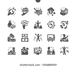 A lot of money. Safe. Rich man. Finance, investment, bank, budget and cash. Vector Solid Icons. Simple Pictogram