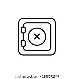 Money safe thin line icon. Finance, business sign on white. Deposit. Trendy flat isolated outline symbol, sign used for: illustration, logo, mobile, app, design, web, dev, ui, ux, gui. Vector EPS 10 