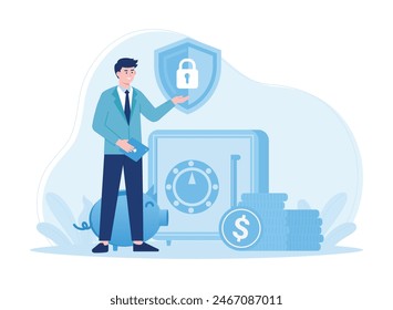 dinero protector de seguridad al guardar el concepto de tendencia ilustración plana