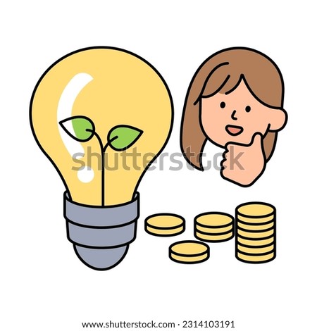 Money Saved from Energy Conservation. Environment, Power and Saving Energy Concept. Cartoon Flat Vector illustration.