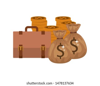money saving and money bag on white background