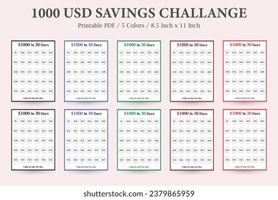 Money Saving Challenge,30-Day Savings Challenge,Money Saving Planner,Financial Savings Goal,1-Month Savings Plan,1000 Dollar Savings Tracker