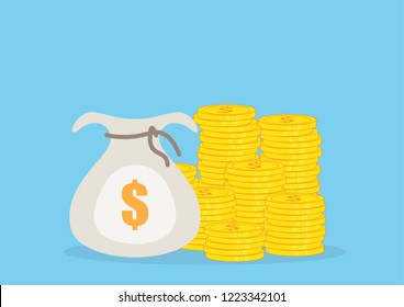 Money saving, money coin bag, vector illustration