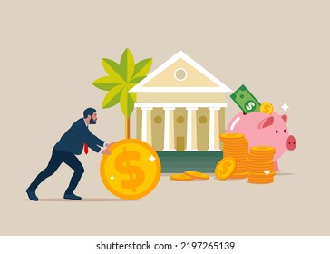 Concepto de ahorro de dinero. Servicios bancarios y financieros. Depósito. Banco de cerdas. Ilustración vectorial.