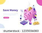 Money saving concept with characters. Can use for web banner, infographics, hero images. Flat isometric vector illustration isolated on white background.