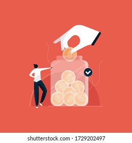 money saving concept, Saving dollar coin in money jar, Investments for future illustration