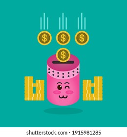 Money Saving diligent in saving money base rich Icon, Logo, and illustration Vector