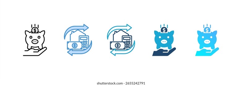 Ícone de economia de dinheiro definir coleção de vários estilos