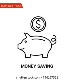 Money Saving Icon. Thin Line Vector Illustration. Adjust stroke weight - Expand to any Size - Easy Change Colour - Editable Stroke - Pixel Perfect