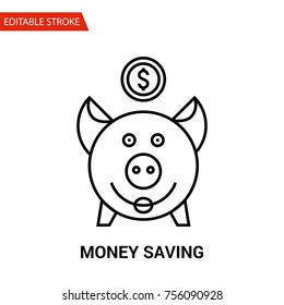 Money Saving Icon. Thin Line Vector Illustration. Adjust stroke weight - Expand to any Size - Easy Change Colour - Editable Stroke - Pixel Perfect