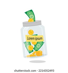 money saving jar with tag, vector illustration
