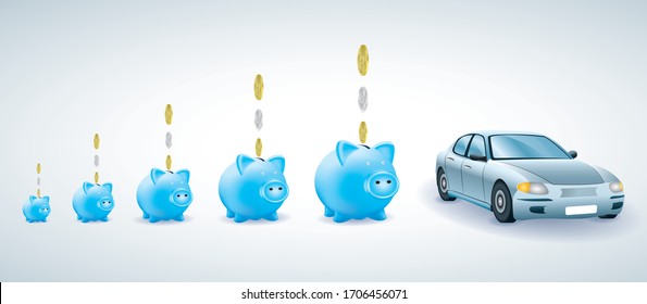 Money saving is a ladder of ascending steps for Family, Health and Travel, budget management, savings account. Correctly
