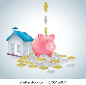 Money saving is a ladder of ascending steps for Family, Health and Travel, budget management, savings account. Correctly